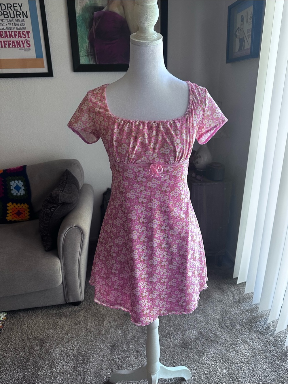 Forever 21 Pink Floral Empire-Waist Mini Dress